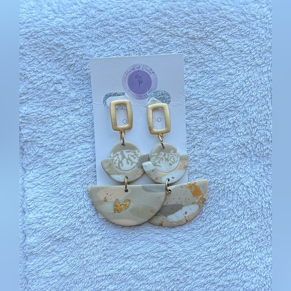 Handmade Clay Patterned Tiered Drop Earrings